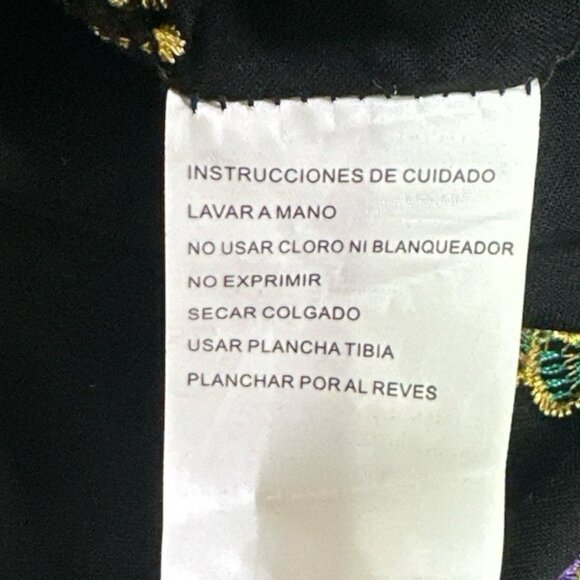 Womens Size 1X Black Floral Embroidered Beaded Dopamine‎ Dressing Hippie Retro - Picture 8 of 10